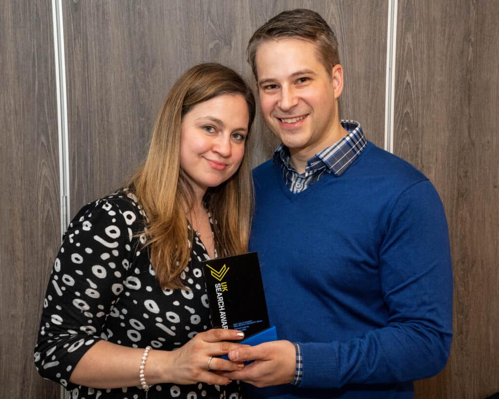 Steve and Emma Grant with their UK Search Award in 2022