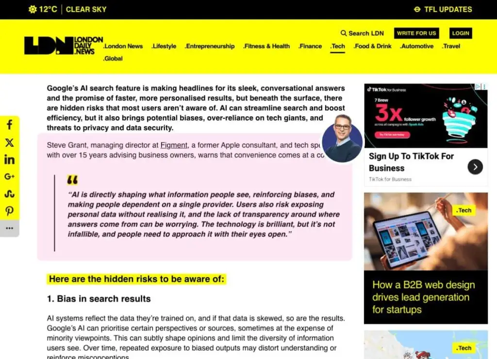 Article on Google’s AI search feature and its hidden risks