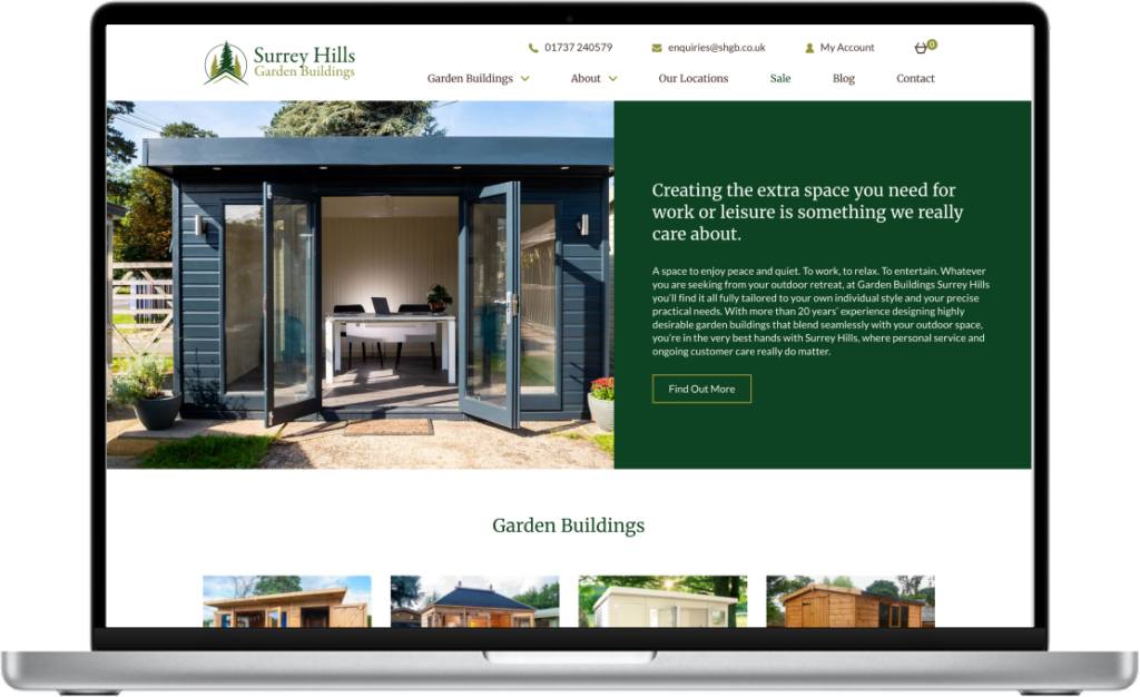 Surrey Hills Website on a Desktop Device